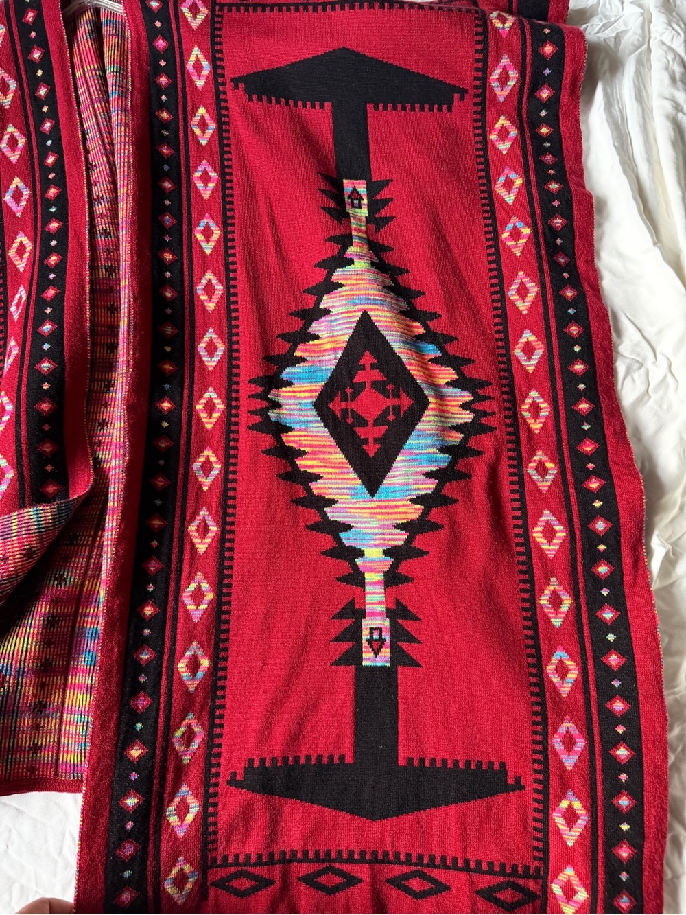 Red Aztec Patterned Open Front Cardigan - Picture 6 of 8